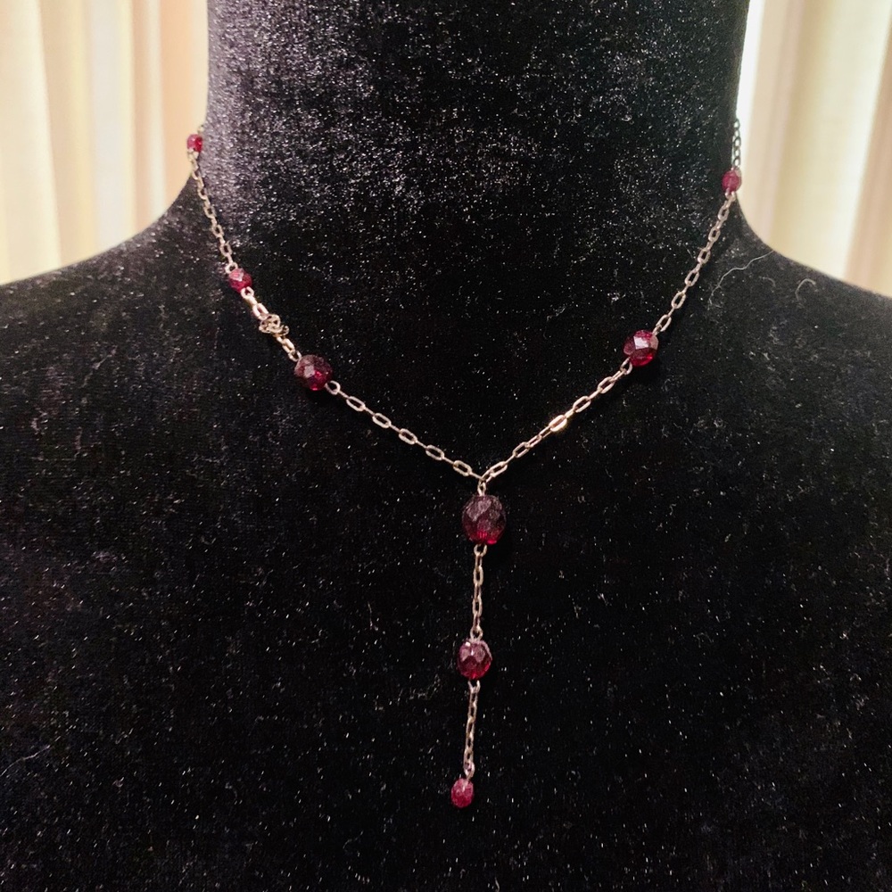 Silver necklace with pink beads